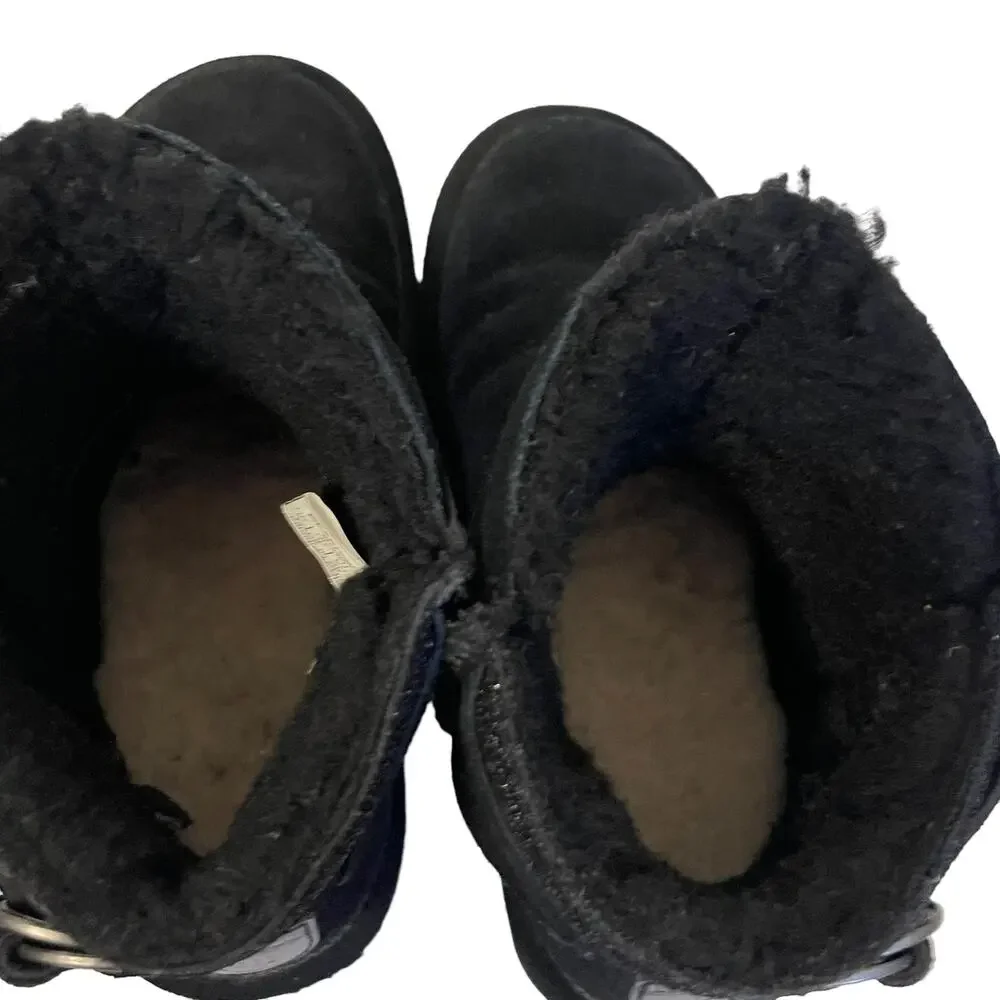 BearPaw Youth Girls Size 3.5 Womens 5 Black Cow Suede Sheep Skin Snow‎ Boots